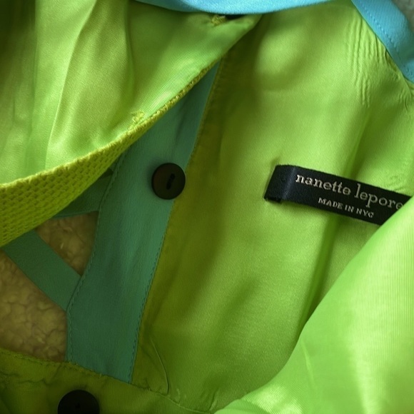 Mod Cocktail Dress, Madrid by Nanette Lepore, Turquoise Blue & Lime Green, Sz XS - Picture 7 of 11